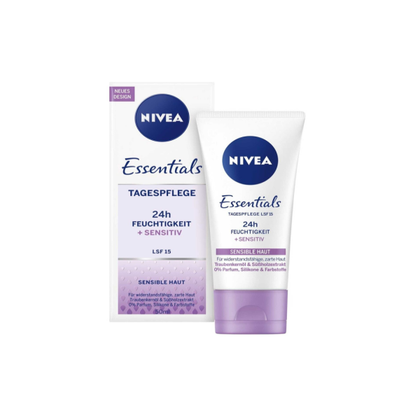 Nivea denní krém 24h zklidňující bez parfému 50 ml pro citlivou pleť SPF 15